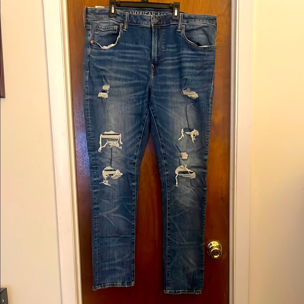 American Eagle Outfitters Blue Skinny Jeans Distressed